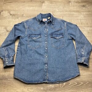 Levi's Mens Small Heavyweight Denim Western Shirt Pearl Snap Overshirt Shacket